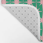 Midcentury Modern Atomic Age Starburst Pattern in Pink and Christmas Green Bath Mat Gallery Image 2
