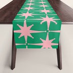 Midcentury Modern Atomic Age Starburst Pattern in Pink and Christmas Green Table Runner Gallery Image 1