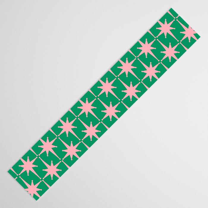 Midcentury Modern Atomic Age Starburst Pattern in Pink and Christmas Green Table Runner Gallery Image 3
