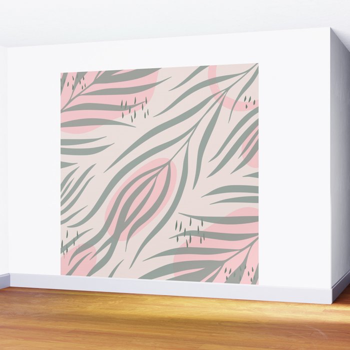 Pastel pink abstract leaf pattern Wall Mural Gallery Image 2
