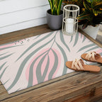 Pastel pink abstract leaf pattern Outdoor Rug Gallery Image 2