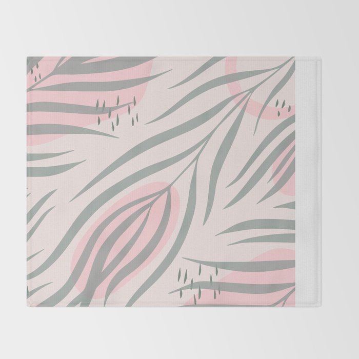 Pastel pink abstract leaf pattern Throw Blanket Gallery Image 2