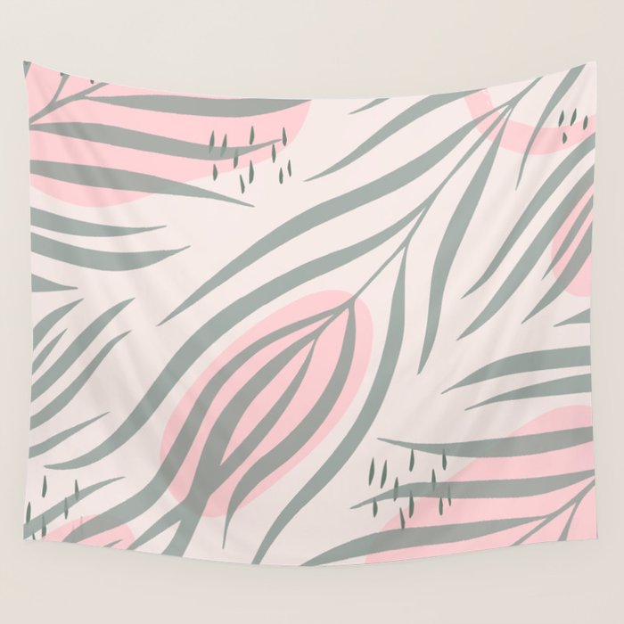 Pastel pink abstract leaf pattern Wall Tapestry Gallery Image 1
