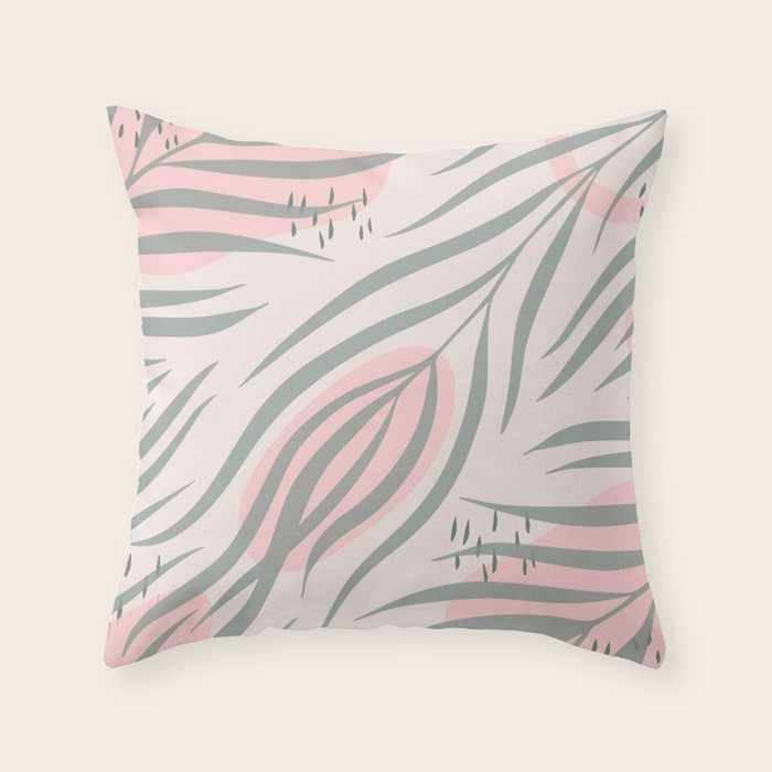 Pastel pink abstract leaf pattern Throw Pillow Gallery Image 6