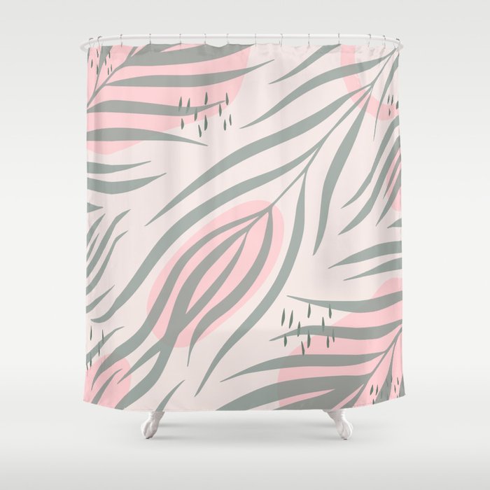 Pastel pink abstract leaf pattern Shower Curtain Gallery Image 1