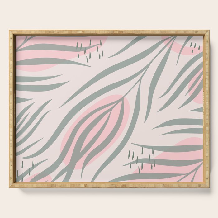 Pastel pink abstract leaf pattern Serving Tray Gallery Image 1