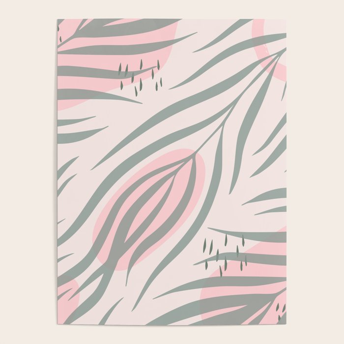 Pastel pink abstract leaf pattern Poster Gallery Image 4