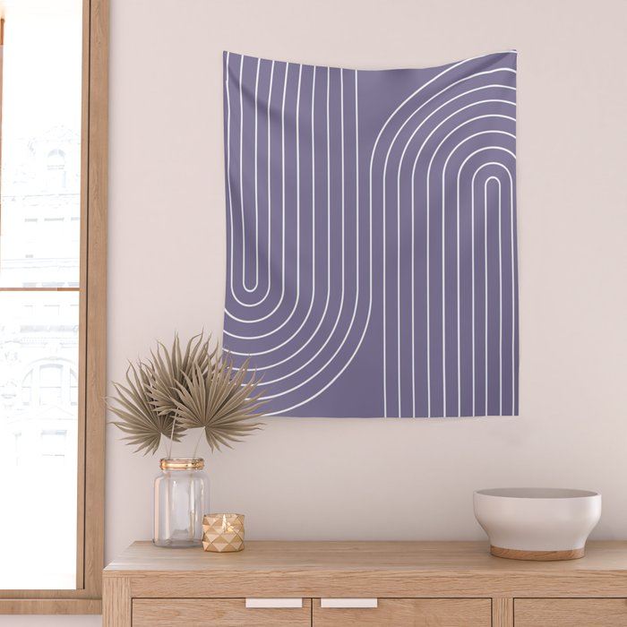 Minimal Line Curvature XXIII Lavender Purple Mid Century Modern Arch Abstract Wall Tapestry Gallery Image 2