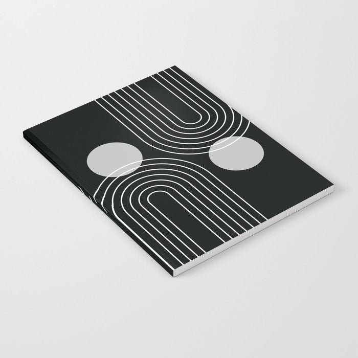 Mid Century Modern Geometric 109 in Black and White (Rainbow and Sun Abstraction) Notebook Gallery Image 2