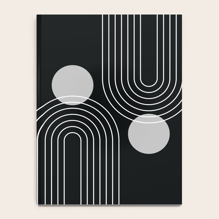 Mid Century Modern Geometric 109 in Black and White (Rainbow and Sun Abstraction) Notebook Gallery Image 4