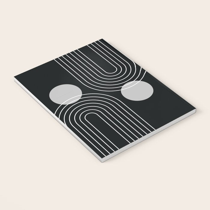 Mid Century Modern Geometric 109 in Black and White (Rainbow and Sun Abstraction) Notebook Gallery Image 3