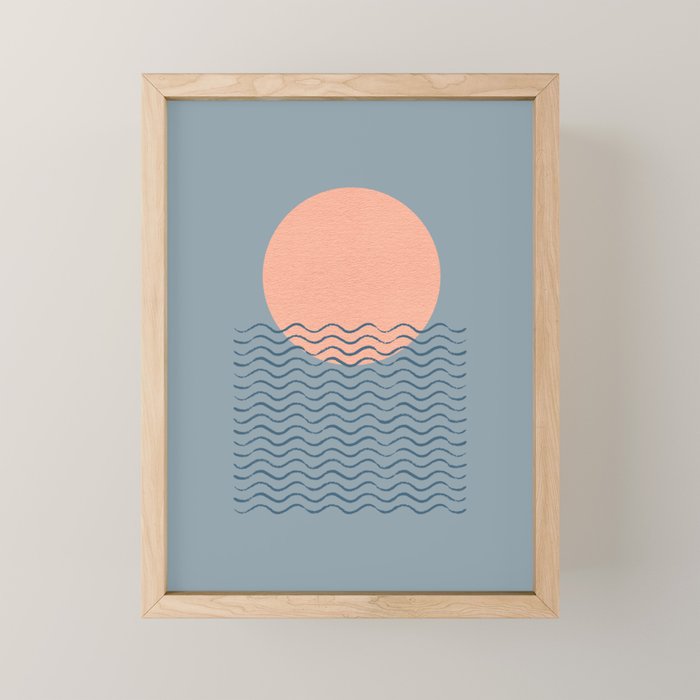 Ocean Wave Sun Blue - Mid Century Modern Mini Art Print Gallery Image 1