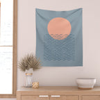 Ocean Wave Sun Blue - Mid Century Modern Wall Tapestry Gallery Image 2