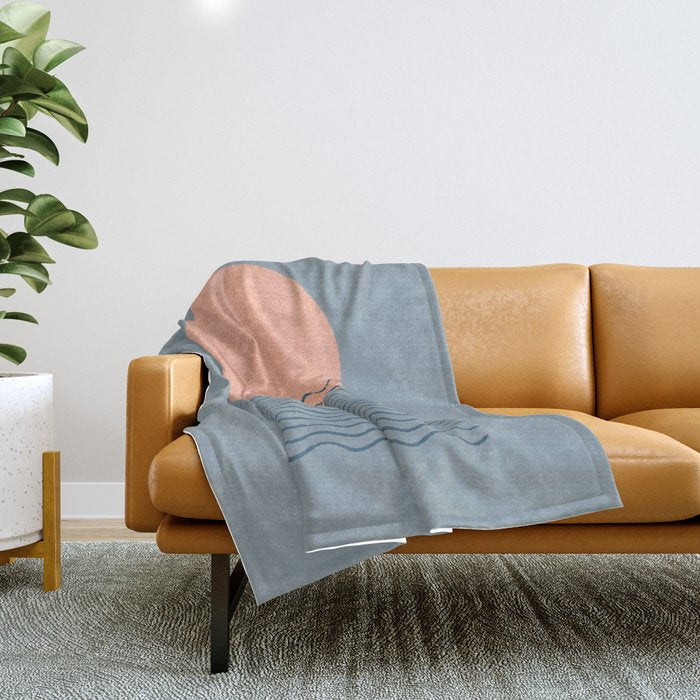 Ocean Wave Sun Blue - Mid Century Modern Throw Blanket Gallery Image 1
