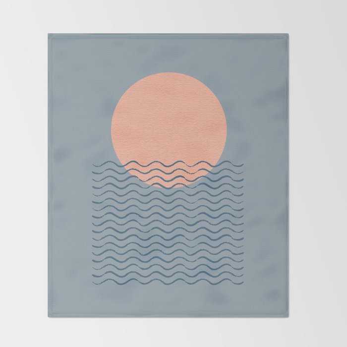 Ocean Wave Sun Blue - Mid Century Modern Throw Blanket Gallery Image 2