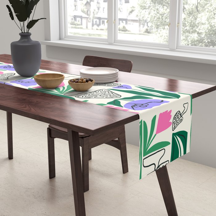 Spring Morels and Flowers Pattern Table Runner Gallery Image 2