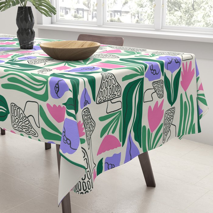 Spring Morels and Flowers Pattern Tablecloth Gallery Image 3