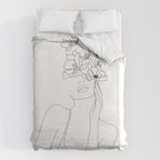 Minimal Line Art Woman with Flowers Duvet Cover Gallery Image 6