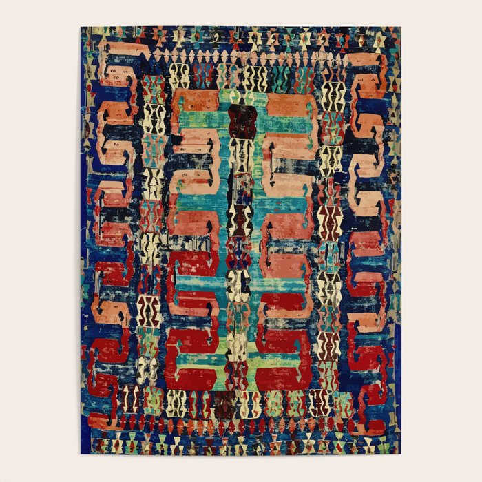 Karakecili Turkish Antique Kilim Flatweave Rug Pattern Poster Gallery Image 4