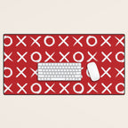 kisses and hugs // white on red Desk Mat Gallery Image 1