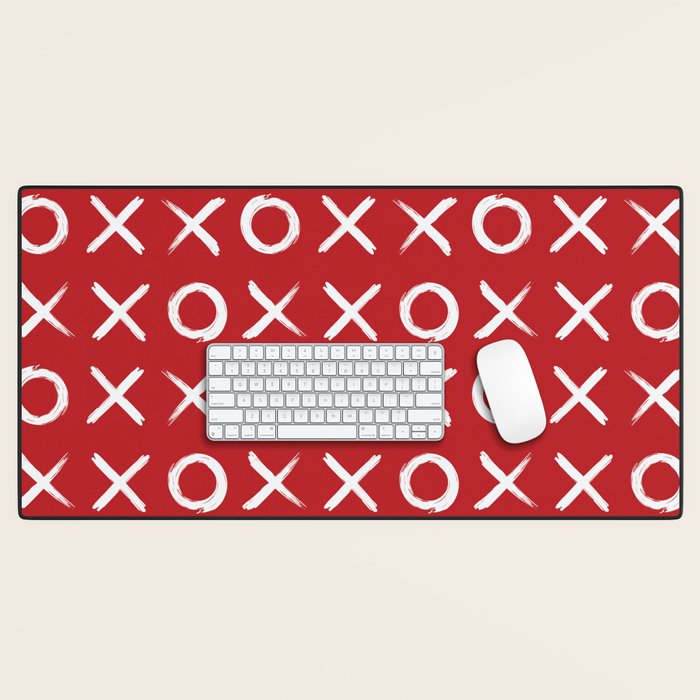 kisses and hugs // white on red Desk Mat Gallery Image 1