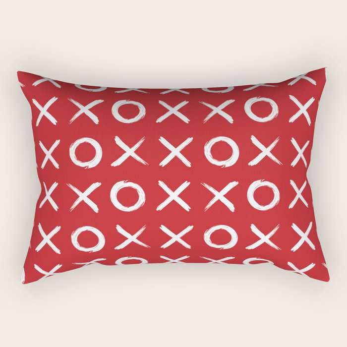 kisses and hugs // white on red Rectangular Pillow Gallery Image 2