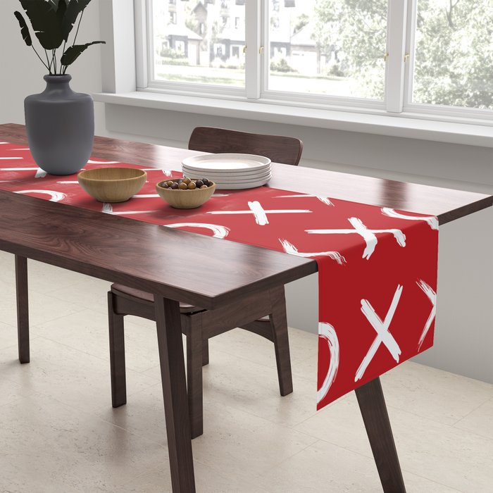 kisses and hugs // white on red Table Runner Gallery Image 2
