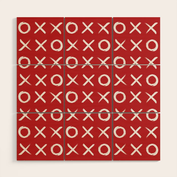 kisses and hugs // white on red Wood Wall Art Gallery Image 1