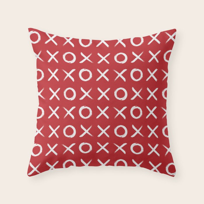 kisses and hugs // white on red Throw Pillow Gallery Image 1