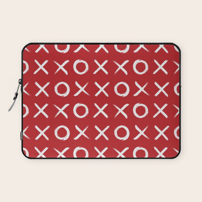 kisses and hugs // white on red Laptop Sleeve Gallery Image 1
