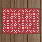 kisses and hugs // white on red Outdoor Rug Gallery Image 1