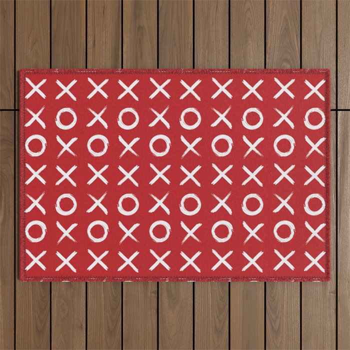 kisses and hugs // white on red Outdoor Rug Gallery Image 1