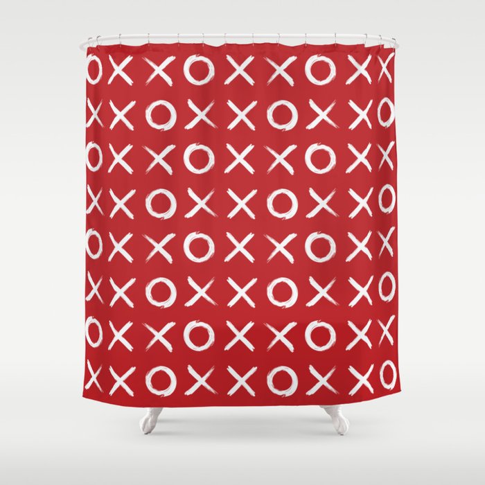 kisses and hugs // white on red Shower Curtain Gallery Image 1