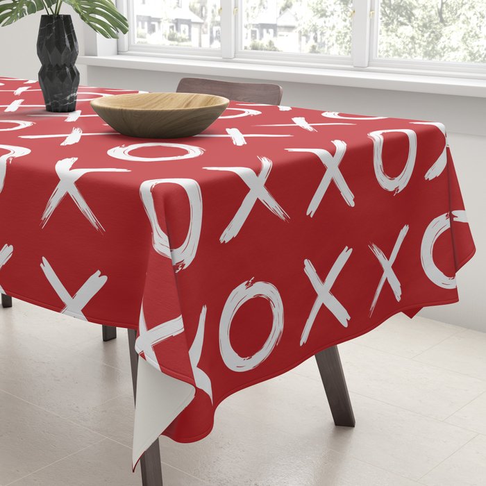 kisses and hugs // white on red Tablecloth Gallery Image 3