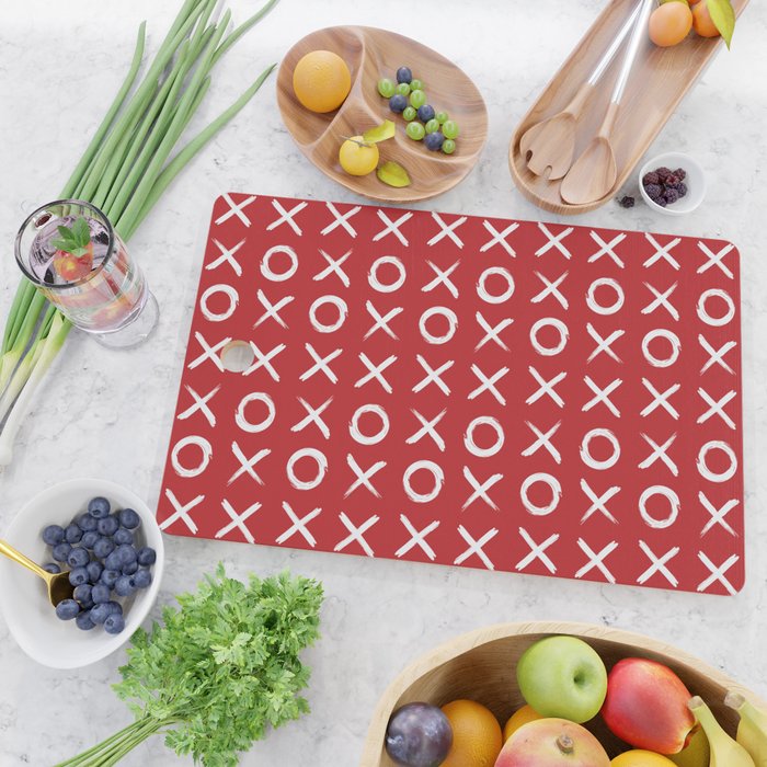 kisses and hugs // white on red Cutting Board Gallery Image 2
