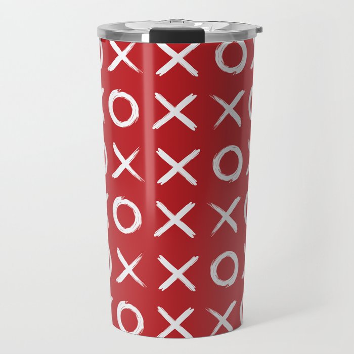 kisses and hugs // white on red Travel Mug Gallery Image 1