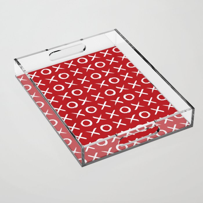kisses and hugs // white on red Acrylic Tray Gallery Image 1