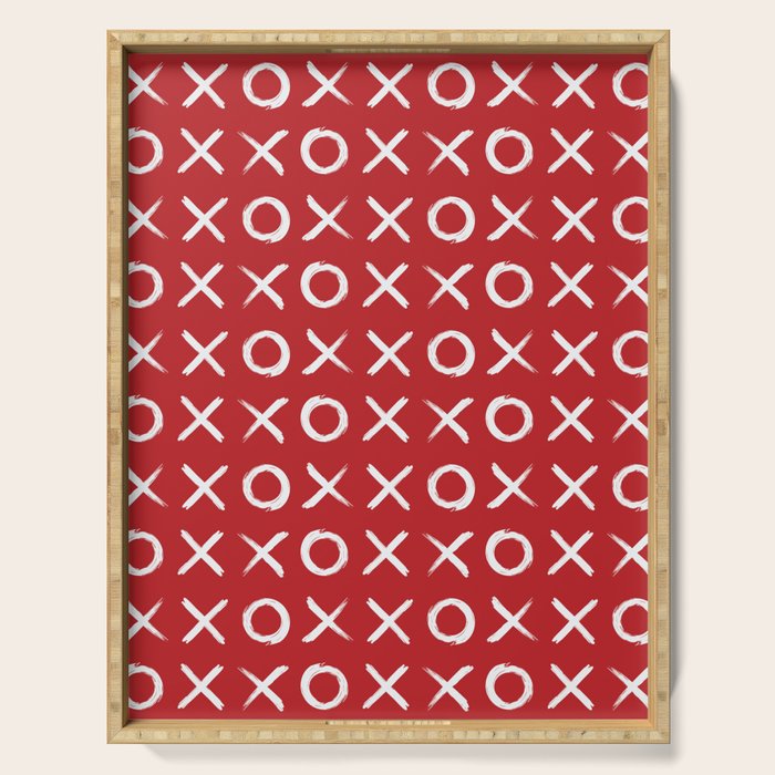 kisses and hugs // white on red Serving Tray Gallery Image 1