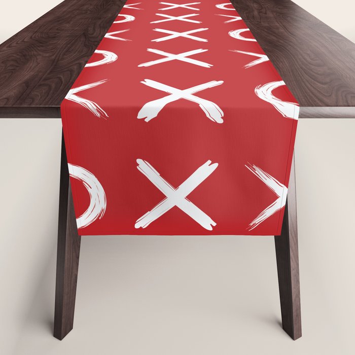 kisses and hugs // white on red Table Runner Gallery Image 1