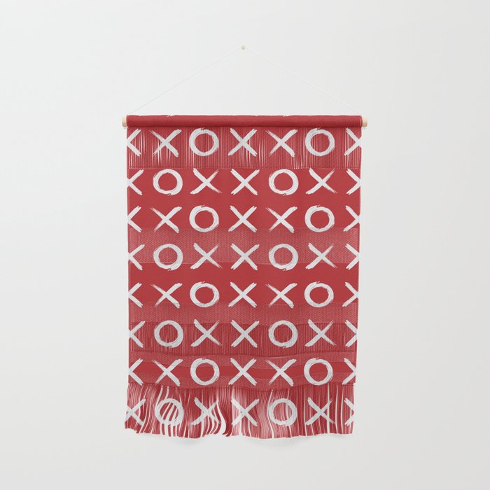 kisses and hugs // white on red Wall Hanging Gallery Image 1