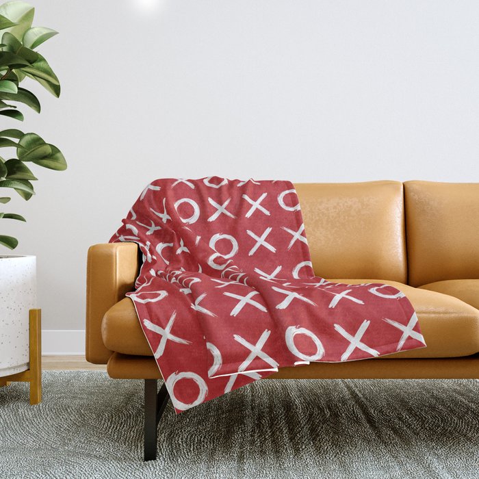 kisses and hugs // white on red Throw Blanket Gallery Image 1