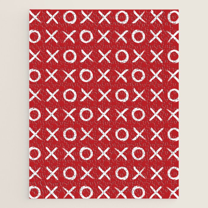 kisses and hugs // white on red Jigsaw Puzzle Gallery Image 1