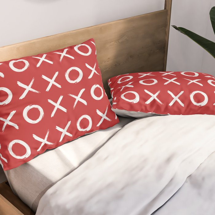 kisses and hugs // white on red Pillow Sham Gallery Image 2