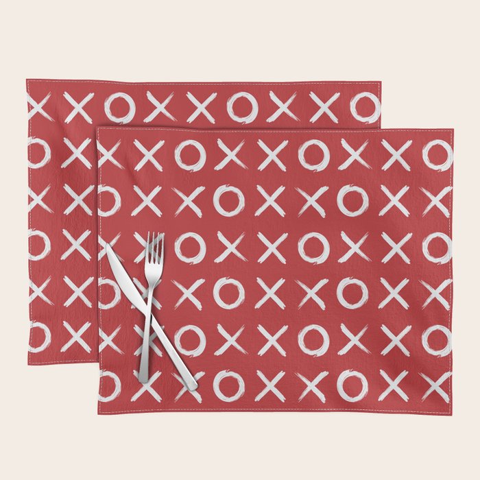 kisses and hugs // white on red Placemat Gallery Image 1