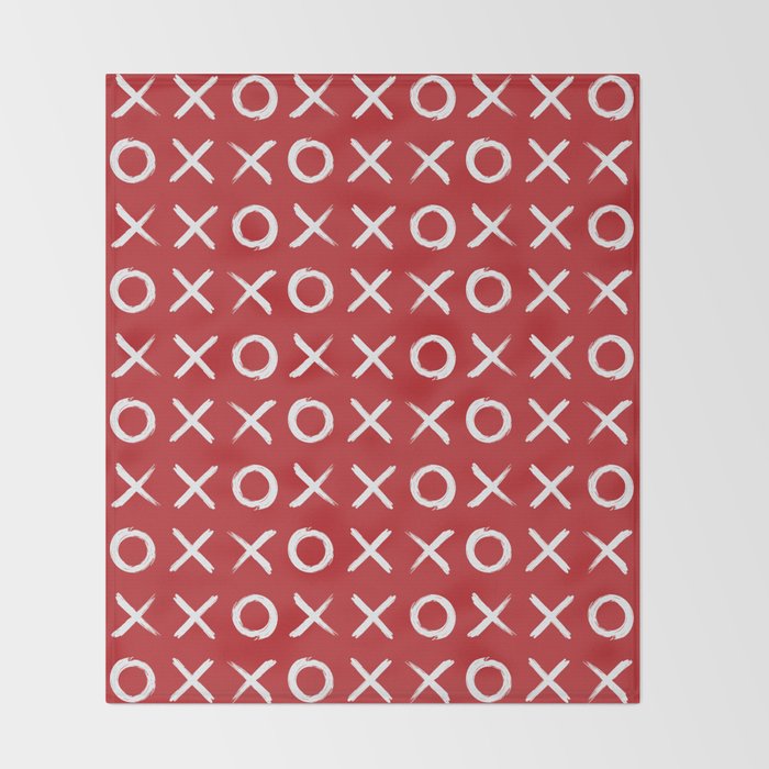 kisses and hugs // white on red Throw Blanket Gallery Image 2