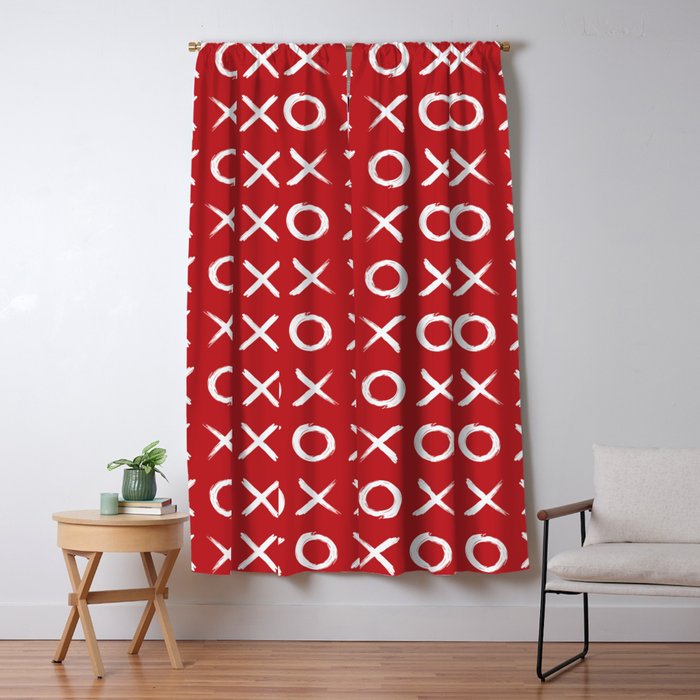kisses and hugs // white on red Window Curtain Gallery Image 1