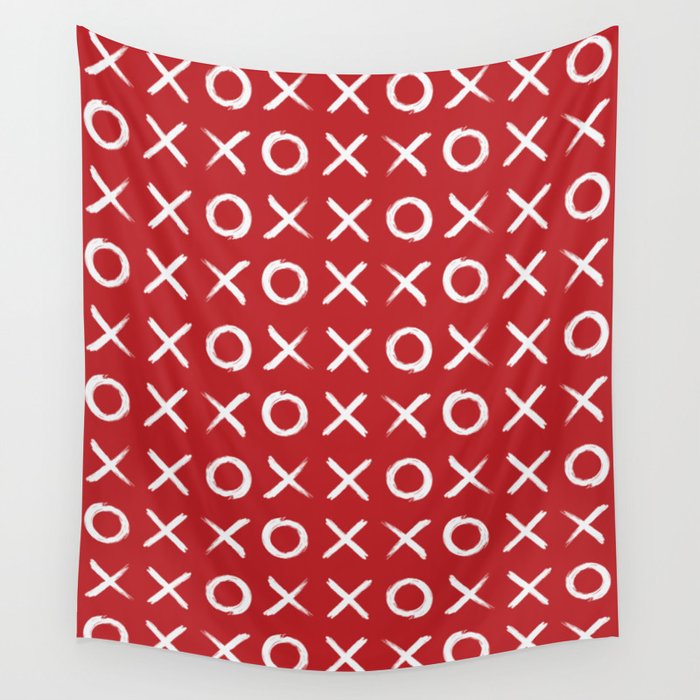kisses and hugs // white on red Wall Tapestry Gallery Image 4