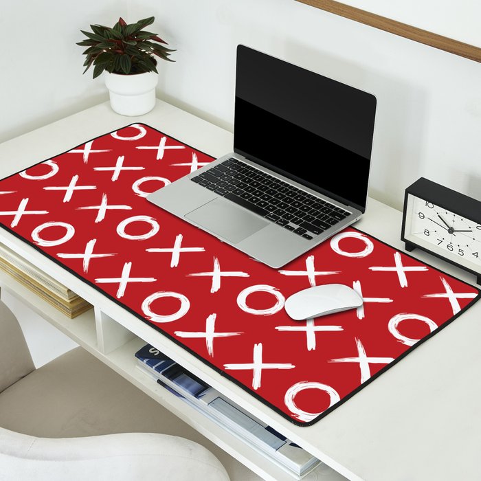 kisses and hugs // white on red Desk Mat Gallery Image 2