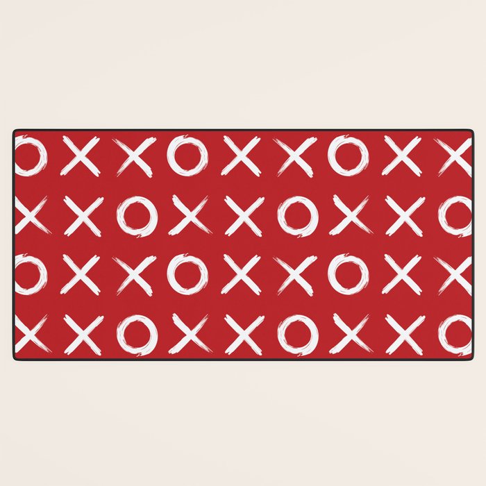 kisses and hugs // white on red Desk Mat Gallery Image 3