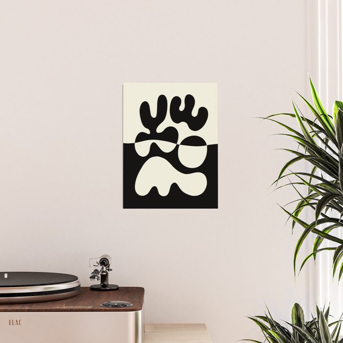 Mid Century Modern Organic Abstraction 235 Black and Ivory White Poster Gallery Image 2